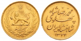 Iran. Muhammad Reza Palhevi. 1 pahlevi. 1322 H. (Km-1148). Au. 8,14 g. XF. Est...300,00.