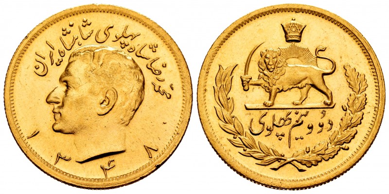 Iran. Muhammad Reza Palhevi. 2 1/2 pahlevi. 1348 H (1969). (Km-1163). Au. 40,62 ...