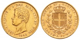 Italy. Sardinia. Carlo Alberto. 20 liras. 1845. Genoa. (Km-131.2). (Mont-68). Au. 6,45 g. Scarce. Choice VF. Est...300,00.