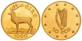 Ireland. 50 ecus. 1990. (Km-X3). Au. 15,00 g. PR. Est...520,00.