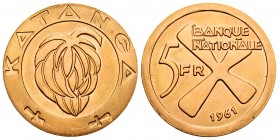 Katanga. 5 francos. 1961. (Km-2a). Au. 13,31 g. XF. Est...450,00.