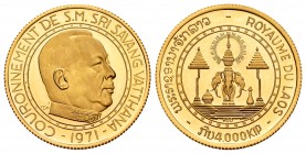 Laos. 4000 kip. 1971. (Km-9). Au. 4,07 g. Coronación de Savang Vatthana. PR. Est...160,00.