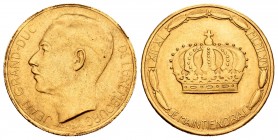 Luxemburg. Medalla. 1964. Au. 6,45 g. Coronación. Módulo de 20 francos. Golpecitos en el canto. AU. Est...220,00.
