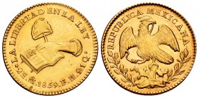 Mexico. 2 escudos. 1859. México. FH. (Km-380.7). Au. 6,76 g. Almost XF. Est...350,00.