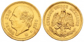 Mexico. 10 pesos. 1910. México. (Km-473). Au. 8,34 g. Miguel Hidalgo. Almost XF. Est...300,00.