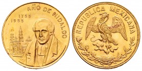 Mexico. 10 pesos. 1953. (Km-M91a). Au. 8,32 g. Bicentenario del nacimiento de Hidalgo 1753-1953. UNC. Est...300,00.