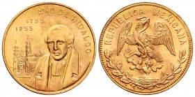 Mexico. 20 pesos. 1953. (Km-M92a). Au. 16,65 g. Bicentenario del nacimiento de Manuel Hidalgo. Almost UNC. Est...600,00.