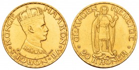 Norway. Haakon VII. 20 kroner. 1910. (Km-376). Au. 8,92 g. Cleaned. Rare. Choice VF. Est...500,00.