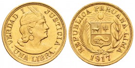 Peru. 1 libra. 1917. Lima. (Km-207). Au. 7,97 g. AU. Est...260,00.