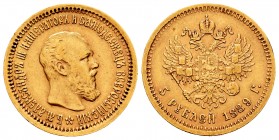 Russia. Alexander III. 5 rublos. 1889. (Km-42). (Fried-169). Au. 6,43 g. Golpecito en el canto. VF. Est...250,00.