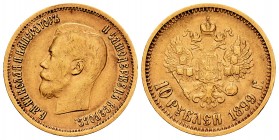 Russia. Nicholas II. 10 rublos. 1899. (Km-64). (Fried-179). Au. 8,56 g. VF. Est...350,00.