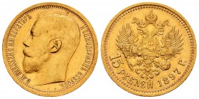 Russia. Nicholas II. 15 rublos. 1897. (Km-Y 65). (Fried-137). Au. 12,91 g. XF. Est...600,00.