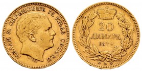 Serbia. Milan Obrenovich IV. 20 dinara. 1879. Paris. A. (Km-14). (Fried-3). Au. 6,43 g. VF. Est...250,00.