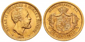 Sweden. 20 kronor. 1876. (Km-744). (Fried-93). Au. 8,95 g. AU. Est...400,00.