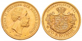 Sweden. 20 kronor. 1899. EB. (Km-748). Au. 8,95 g. Minor nick on edge. Almost XF/XF. Est...320,00.