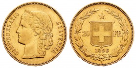 Switzerland. 20 francos. 1896. Bern. B. (Km-31.3). (Fried-495). Au. 6,43 g. Almost XF. Est...250,00.