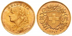 Switzerland. 20 francos. 1947. Bern. B. (Km-35.2). (Fried-499). Au. 6,45 g. AU. Est...250,00.