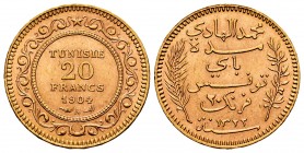 Tunisia. 20 francos. 1904 (1322 H). Paris. A. (Km-234). (Fried-12). Au. 6,46 g. AU. Est...250,00.