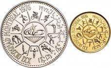 Yemen. 1975. Serie de 2 mnedas conmemorativas de los Juegos Olímpicos de Montreal 1976, de 10 y 75 rials, en plata y oro respectivamente; 35,44 y 13,7...