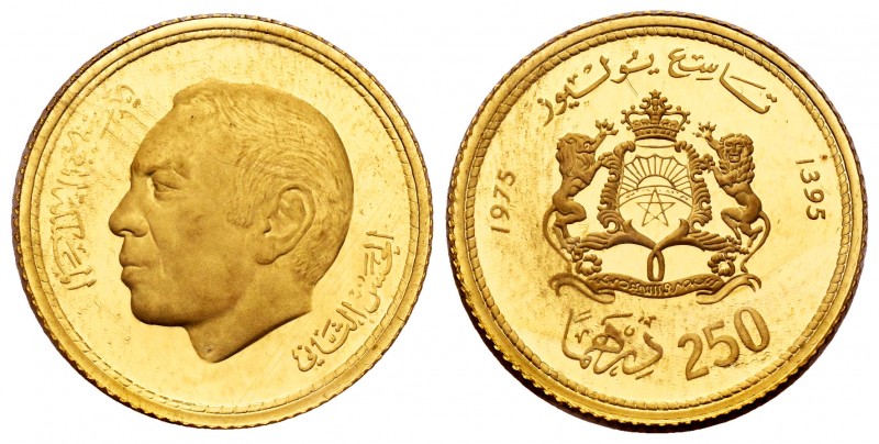 Morocoo. Hassan II. 250 dirhems. 1975. (Km-Y66). Au. 6,64 g. Tirada de 1270 piez...