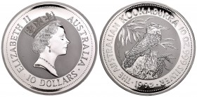 Australia. Elizabeth II. 10 dollars. 1992. (Km-180). Ag. 311,00 g. Kookaburra. PR. Est...180,00.