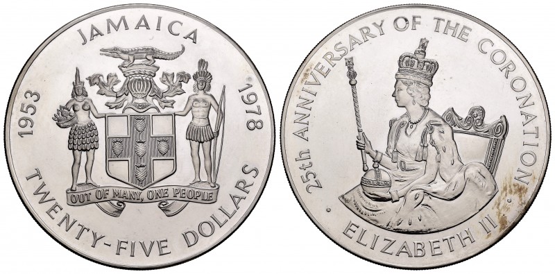 Jamaica. Elizabeth II. 25 dollars. 1978. (Km-76). Ag. 136,08 g. 25º aniversario ...