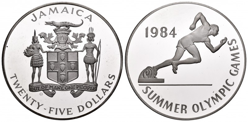 Jamaica. Elizabeth II. 25 dollars. 1984. (Km-116). Ag. 136,08 g. Juegos Olímpico...