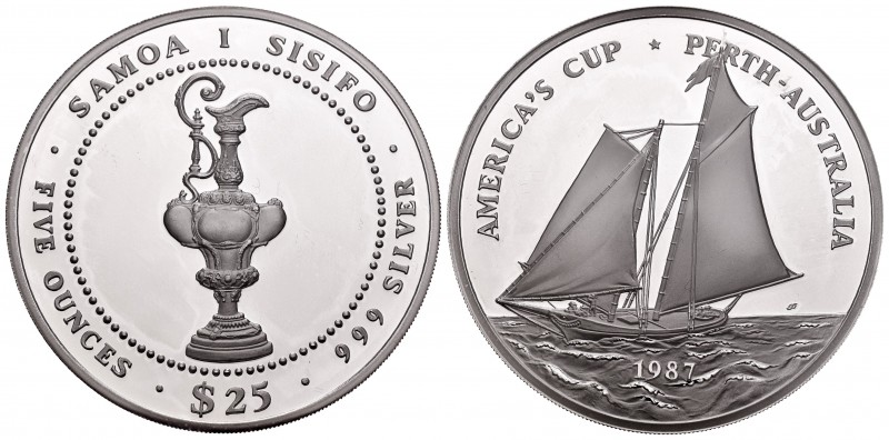 Samoa. 25 dollars. 1987. (Km-67). Ag. 155,55 g. Copa América de Vela. PR. Est......