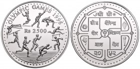 Nepal. Dinastía Shah. 2500 rupias. 1996. (Km-no cita). Ag. 155,55 g. Juegos Olímpicos Atlanta 1996. PR. Est...110,00.