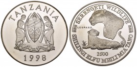 Tanzania. 2500 shilling. 1998. (Km-53). Ag. 155,36 g. Leopardo. PR. Est...90,00.