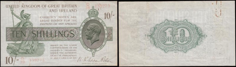 Ten Shillings Fisher T30 Second Issue Red Serial No. omitted issue 1922 serial n...