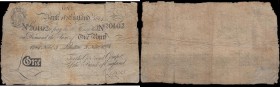 One Pound Henry Hase White Note B201b dated 3rd November 1814 series No.20102 manuscript signature R. Lowe origianlly paper re-joined at right serial ...