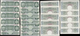 One Pounds Peppatt Fourth period B260 Green Britannia medallion Threaded issues 1948 (10) a consecutively numbered set serial numbers U05A 821610 - U0...