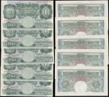 One Pounds Peppatt Fourth period B260 Green Britannia medallion Threaded issues 1948 (5) a consecutively numbered set serial numbers U05A 821594 - U05...