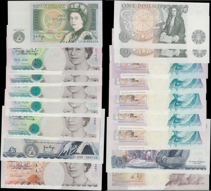 Bank of England 1, 5 and 10 Pounds Page, Gill and Kentfield (9) all in very high...