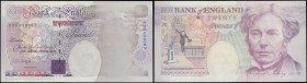 Twenty Pounds Kentfield QE2 and Michael Faraday ERROR B371 issue 1991 serial number E20 039367 Insufficient Inking Error along top to bottom at right ...