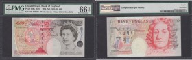 Fifty Pounds Kentfield QE2 & Sir John Houblon B377 Silver Foil Tudor Rose issue 1994 serial number E08 506433 in a PMG holder and assigned the outstan...