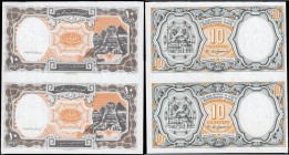 Egypt Arab Republic 10 Piastres an uncut sheet of 2 notes similar to Pick 187 but no signature on obverse - El Ghareeb still printed on reverse and ti...