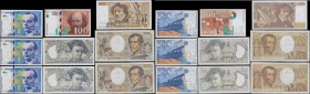 France 1980-90's issues (9) in various grades VF to about UNC - UNC. Comprising 50 Francs "Quentin De La Tour" (2) consisting of Pick 152b (Fayette F6...