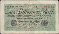 Germany Reichsbanknote 2 Billion Marks Pick 135a dated 5th November 1923 watermark G/D in stars series MB-2 084362, presentable VF or about, Very Rare...