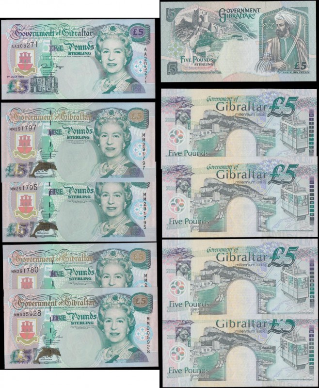 Gibraltar Government 5 Pounds H.M. Queen Elizabeth II 1995-2000 issues (5) all a...