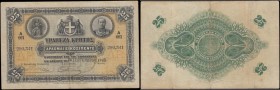 Greece Local Banks Crete (Trapeza Kritis) 25 Drachmai Pick S153 dated 26th September 1915 FIRST series A001 number 290,341. Black on yellow and multic...