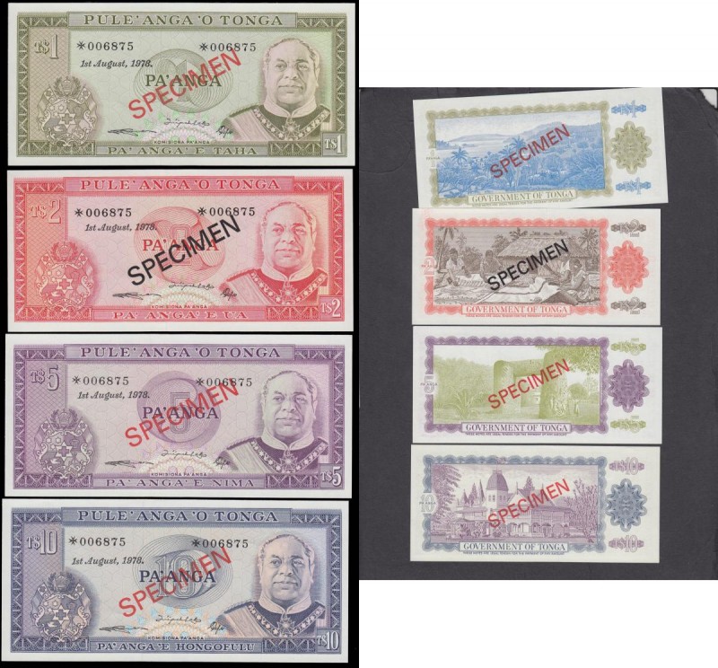 Tonga SPECIMEN Franklin Mint Collectors set Pick CS1 of 4 notes - 1, 2, 5 and 10...