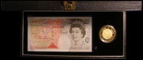 Coin and Banknote Set Millennium 1999 comprising Five Pound Crown 1999 Gold Proof S.L7 FDC and Banknote Fifty Pounds Kentfield YR19 990432, C141 UNC i...