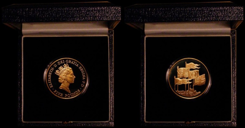 Five Pounds 1996 Queen Elizabeth II 70th birthday Gold Proof FDC cased as issued...