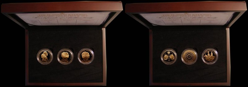 The Platinum Wedding Historic Gold Proof Set comprising Five Pound Crowns in Gol...