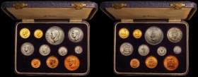 South Africa Proof Set 1952 (11 coins) KM#PS24 Gold Pound, Gold Half Pound and Crown to Farthing UNC to FDC some lightly cleaned, in the blue South Af...