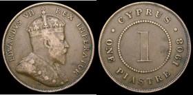 Cyprus One Piastre 1908 KM#12 Near Fine/Fine, a Rare one-year type with a mintage of just 27,000 pieces