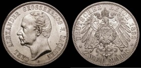German States - Saxe-Weimar-Eisenach 2 Marks 1892A Carl Alexander Golden Wedding Y#212UNC and lustrous with a small spot by SACHSEN, a rare one-year t...