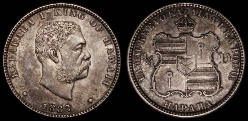 Hawaii Quarter Dollar 1883 Breen 8032 UNC with minor cabinet friction, and a sma...